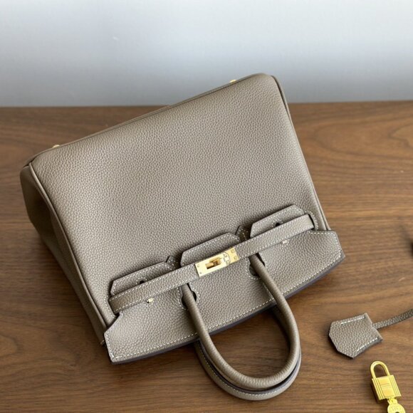 Genuine Leather Taupe wirkin bag 25cm - Picture 9 of 12